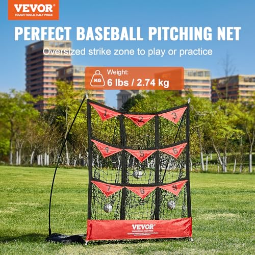 VEVOR 9 Hole Baseball Net, 36"x30" Softball Baseball Training Equipment for Hitting Pitching Practice, Portable Quick Assembly Trainer Aid with Carry Bag, Strike Zone, Ground Stakes, for Youth Adults