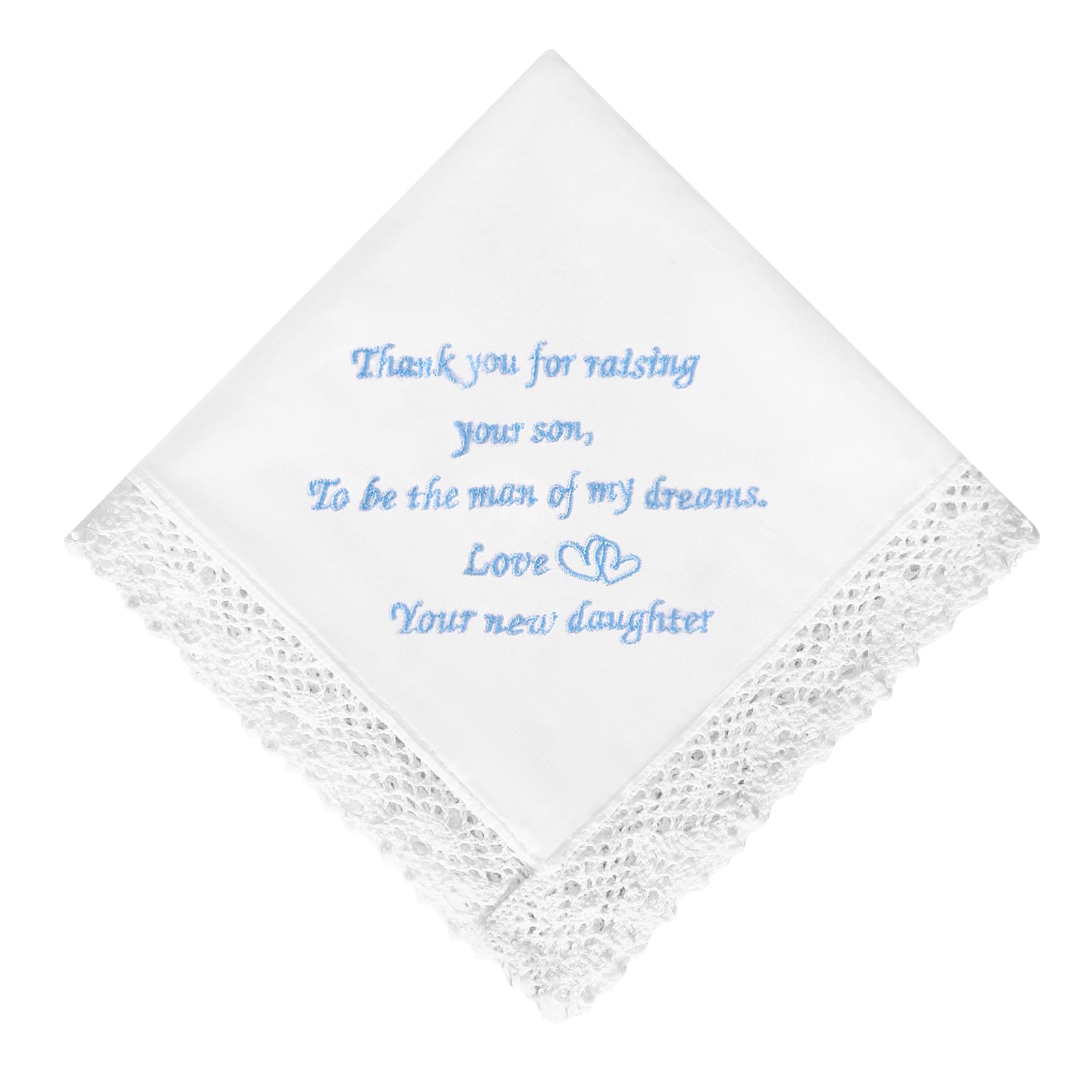 PACGOTH Wedding Handkerchiefs Something Blue for Bride, Mother Of The Bride Gifts Embroidered White Lace Handkerchiefs (Parents of Groom)