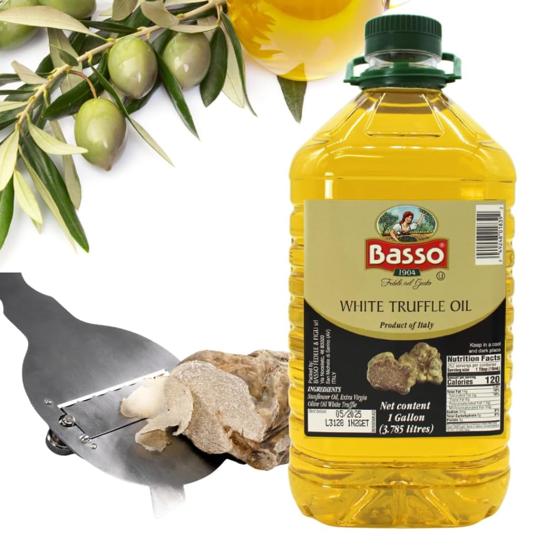 White Truffle Oil, Bulk, 1 Gallon (3.785 liters), Product of Italy, Non-GMO, Foodservice White Truffle Oil, Basso 1904