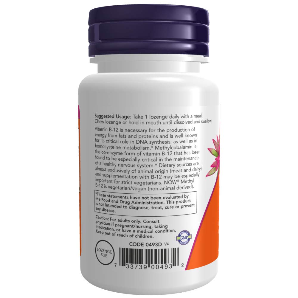 NOW Supplements, Methyl B-12 (Methylcobalamin) 5,000 mcg, Nervous System Health*, 120 Lozenges