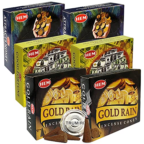 Hem Incense Cones Variety Pack #6 and Cone Incense Burner Bundle with 6 Most Admired Fragrances