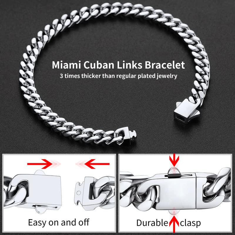 Black Stainless Steel Curb Chain Bracelet for Men, 5mm 9.0"