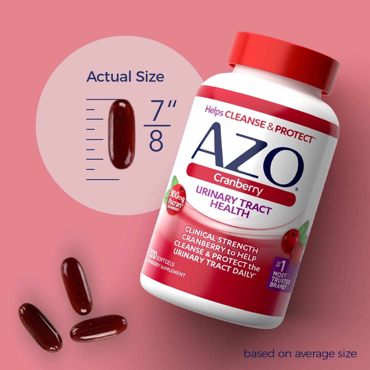 AZO Cranberry Supplement, Made with Concentrated Whole Fruit Cranberry Powder to Help Cleanse and Protect the Urinary Tract*, Sugar Free Cranberry Pills, Non-GMO, 100 Softgels