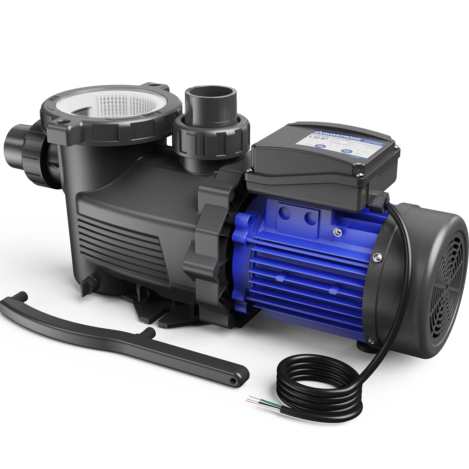 AQUASTRONG In/Above Ground Pool Pump, 1.5 HP with Timer, 220V, 8100GPH, High Flow, Powerful Self Primming Swimming Pool Pumps with Filter Basket