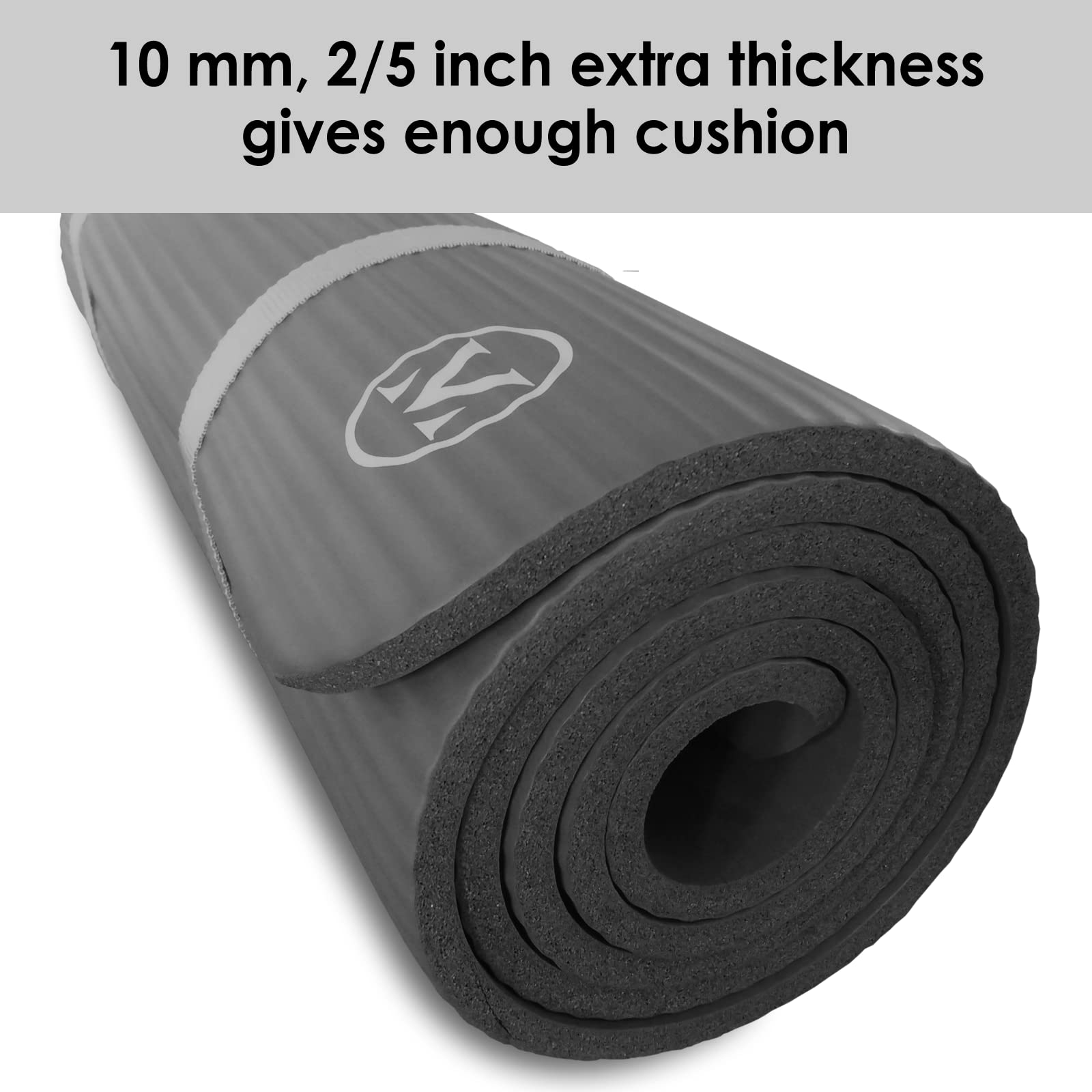 YAMAZEN 72"X24" Extra 10mm, 2/5 inch thick Yoga Workout Mat for Home Gym Exercise | All Purpose Mat with Strap