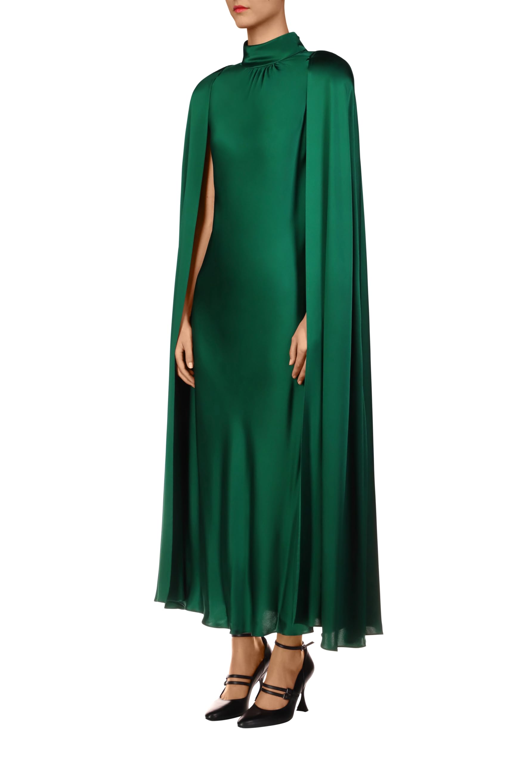 Rodarte, Green Silk Satin Cape Dress, 6, Green