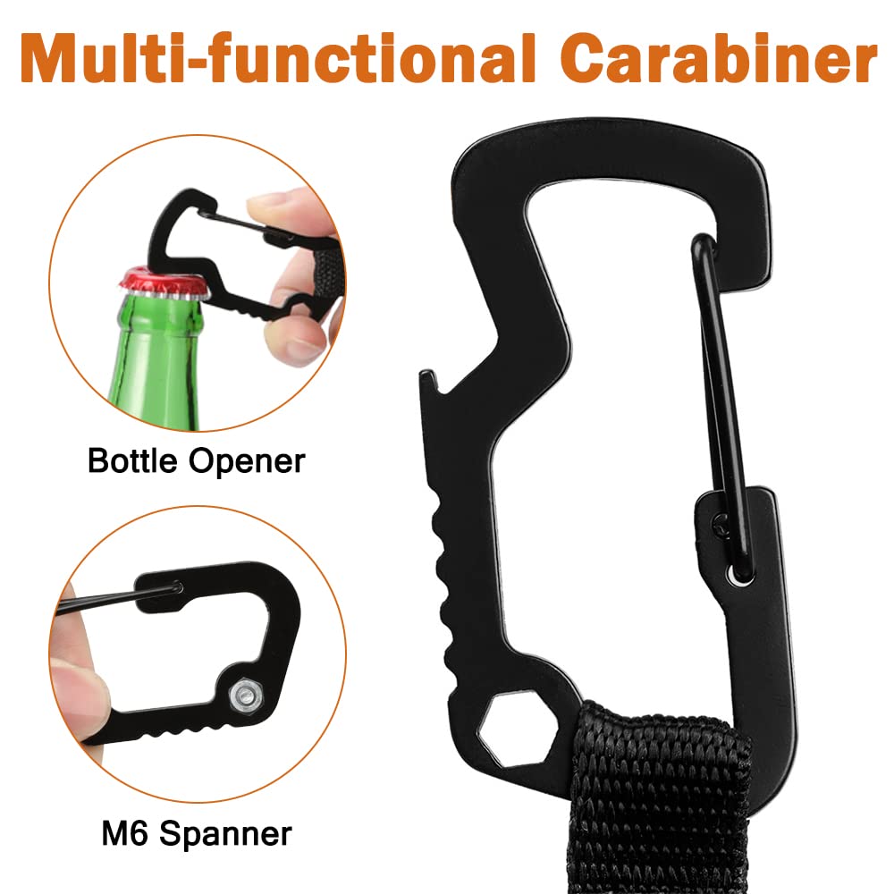 MNGARISTA 2 Pack Retractable Keychain, Multitool Carabiner Badge Holder, 8oz Retraction, Heavy Duty Badge Reel, Retractable Key Chain with Steel Cable and Key Ring, Black