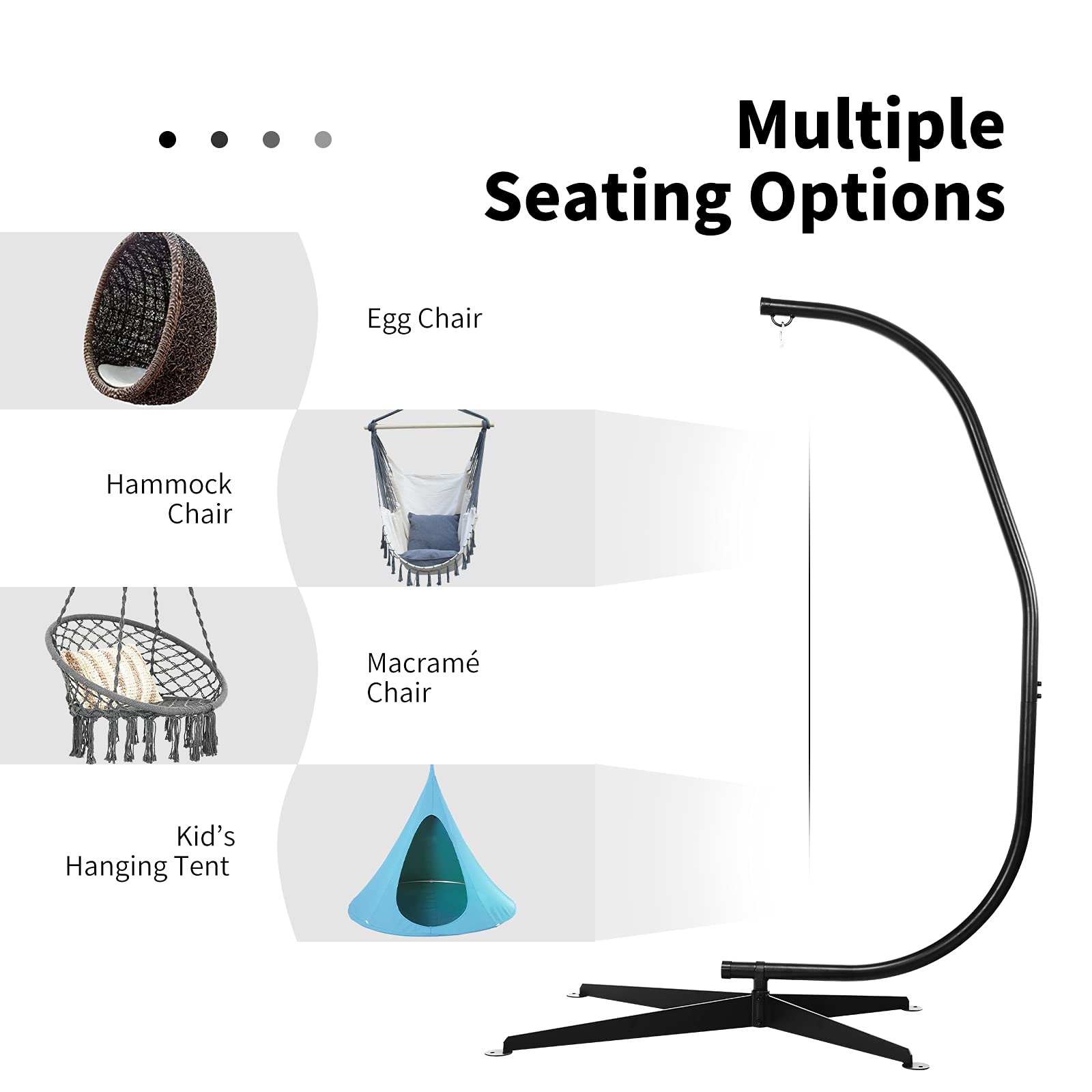 Giantex Hammock Chair Stand Only, Heavy Duty Steel C-Stand for Hanging Chair, 360° Rotation Egg Chair Stand W/Carabiner, 2" Diameter Steel Pipe, 81.5" H Stand for Swing Chair Outdoor Indoor