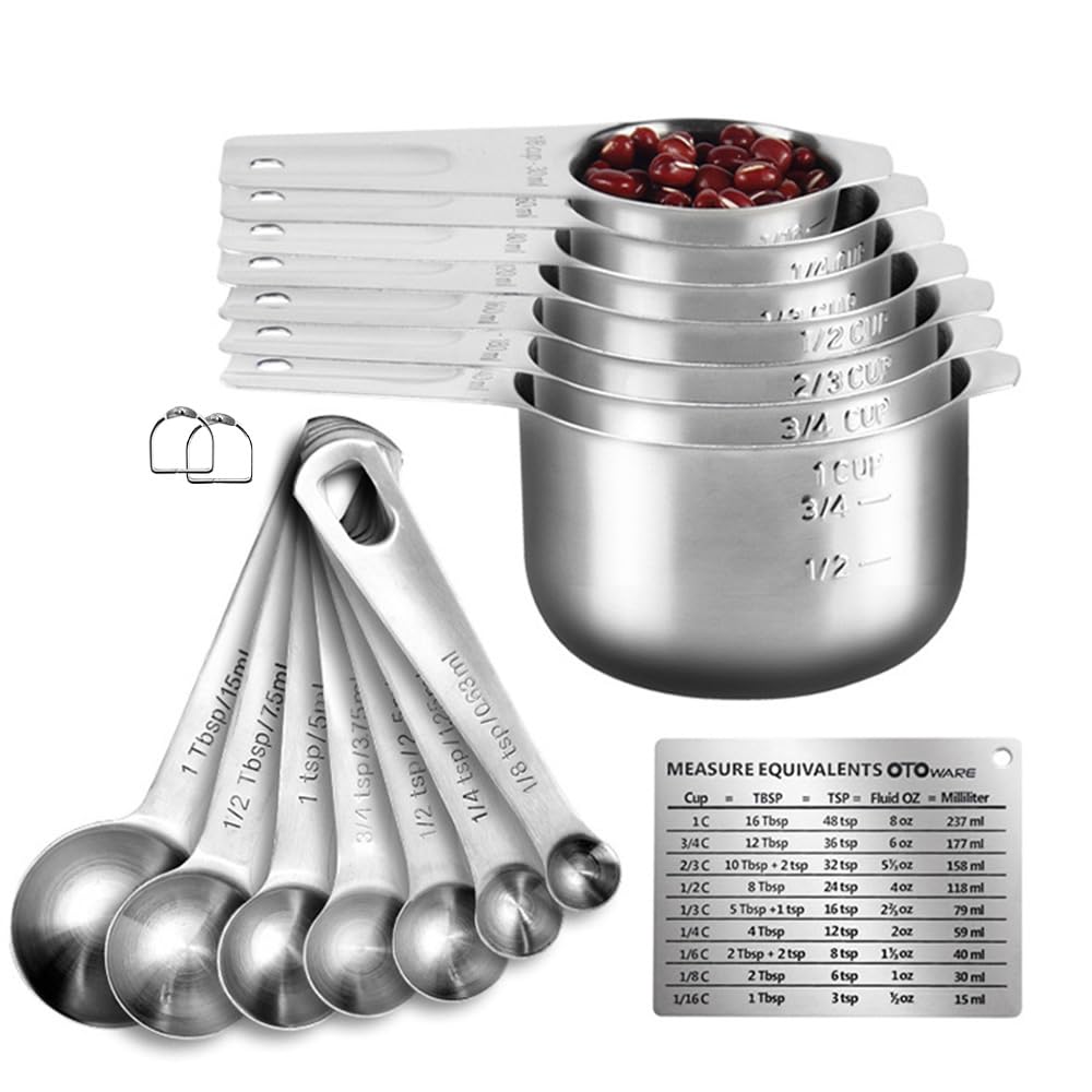 KUBEMUEG Measuring Cups and Spoons Set Heavy Duty 304 Metal Stainless Steel Measuring Cup Spoon Kitchen Gadgets for Cooking Baking (Set of 17)