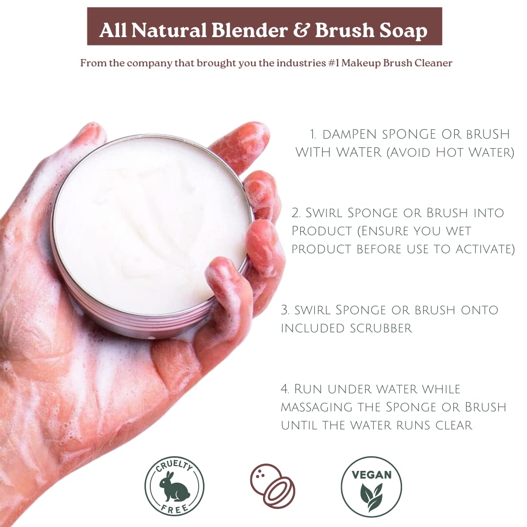 Cinema Secrets All Natural coconut oil based Vegan Brush & Blender Sponge Soap, Scrubber included, 3.5 oz