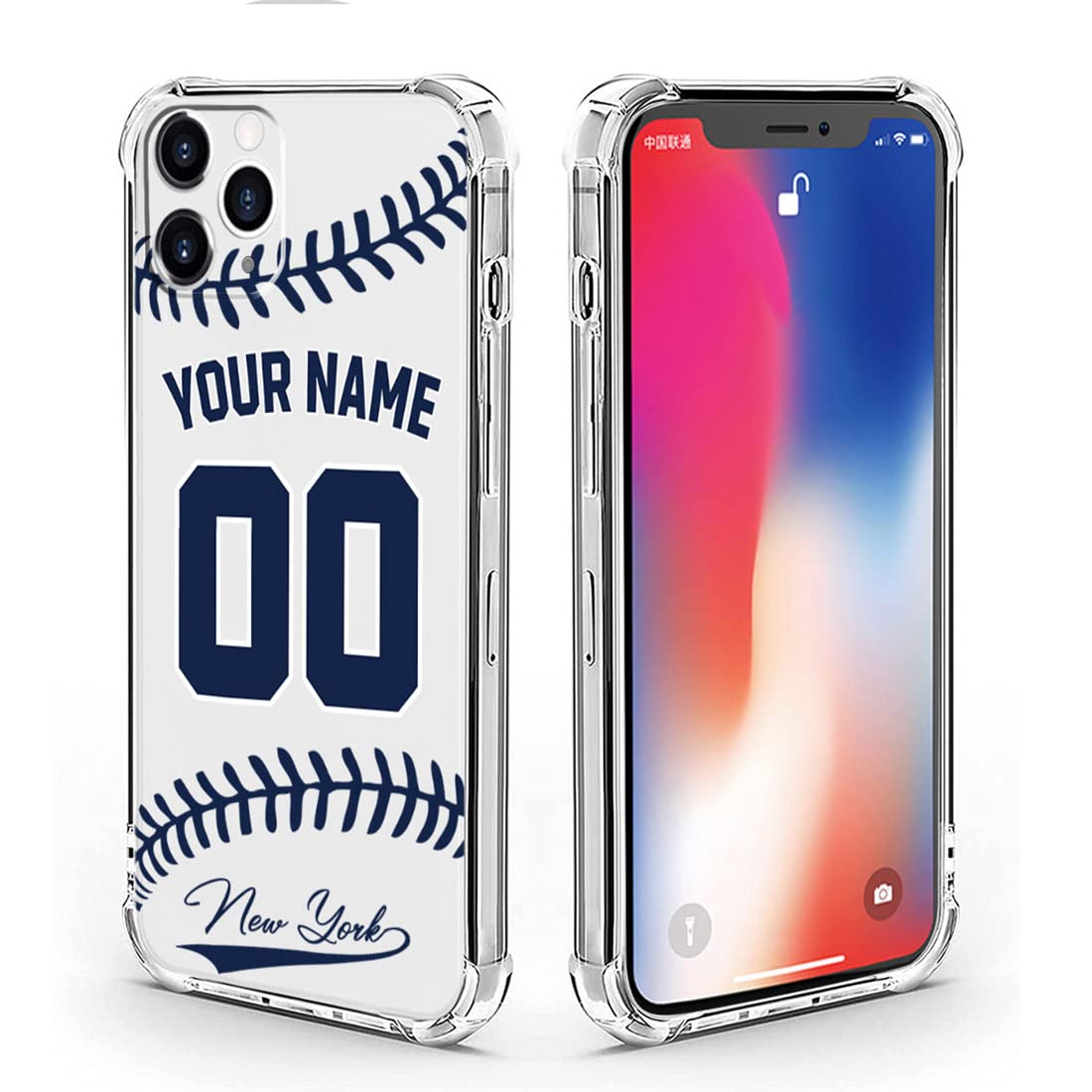 BOSTEPY Custom Baseball Team Name & Number Case for iPhone 16 15 14 13 12 11 Pro Max Mini Xr Xs X 7 8 Plus SE 6s 6,Personalized Baseball Team Protective Customized Transparent Phone Case Cover