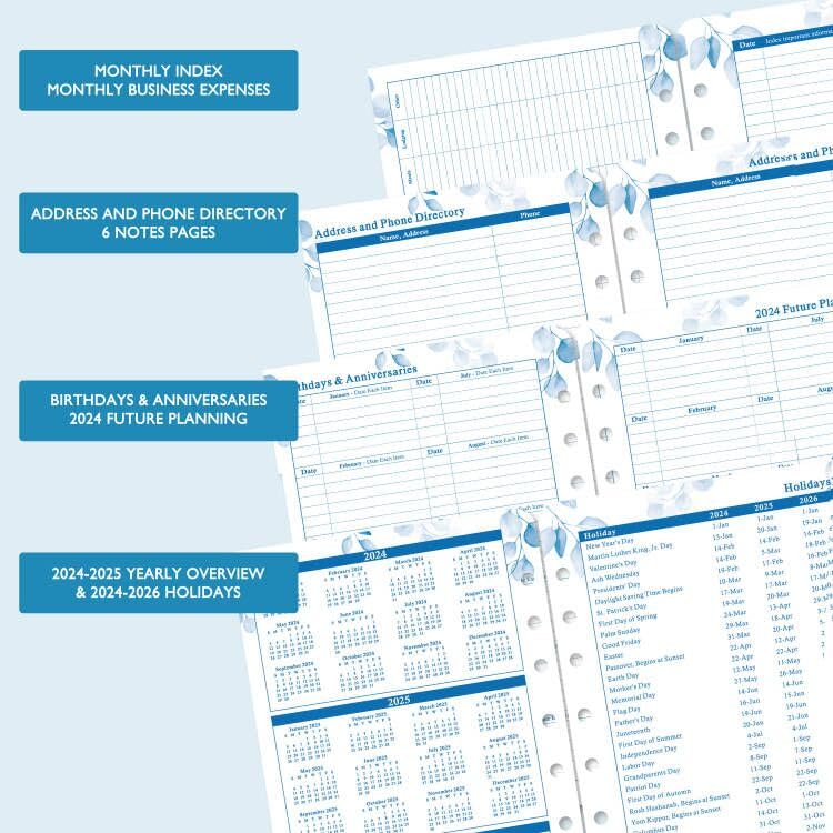 Planner Refills 2024-2025 – Jul. 2024 - Jun. 2025, Two Pages Per Day Daily ＆ Monthly Planner, 8.38" x 5.51", Ring-Bound Day Planner with Tabs