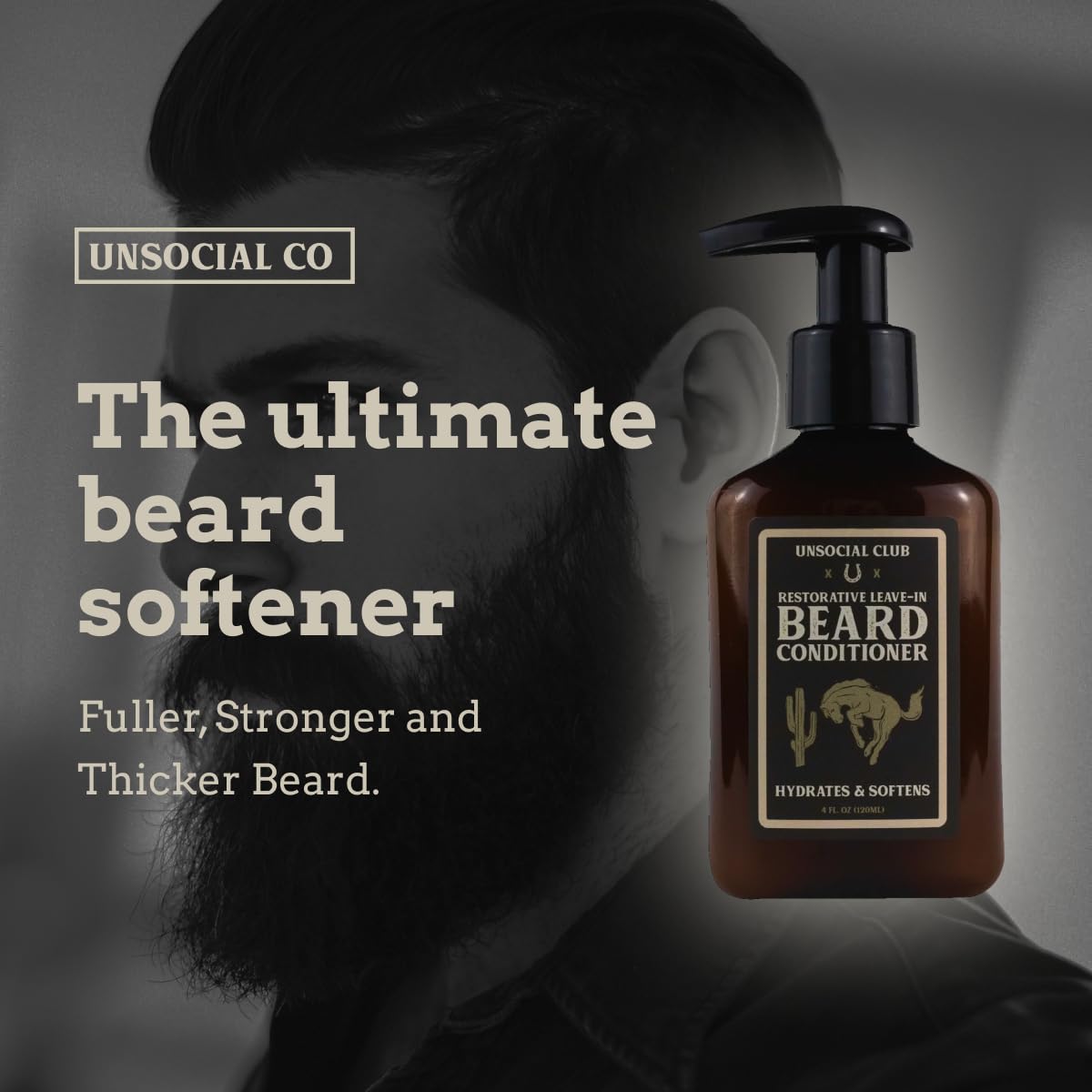 Unsocial Club Leave-In Beard Conditioner for Men | Beard Hydration, Softener & Detangler with Chamomile Extract | 4oz Pump Bottle