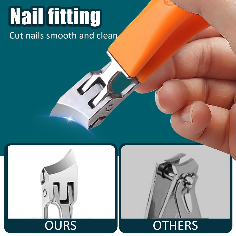 Wide Jaw Opening Anti-Splash Slanted Nail Clipper,2025 Fingernail and Toenail Clipper Cutters for Seniors Men Women,Nail Clippers for Home Use (Black Orange)