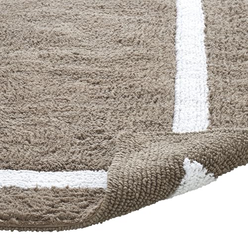 Better Trends 100% Cotton Hotel Collection Bath Mats, Sand & White Bath Mat - Tufted, Reversible & Absorbent & Machine Washable Bath Mats for Bathtubs, Rain Showers and Under The Sink, 21" x 34"