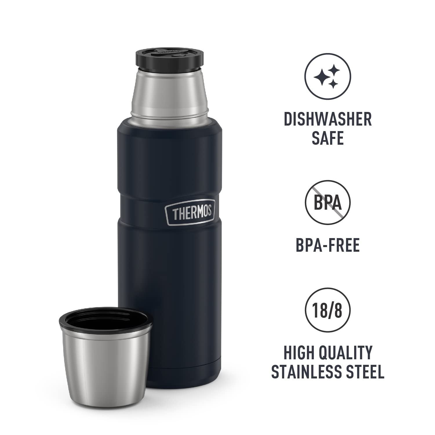 THERMOS Stainless King Vacuum-Insulated Compact Bottle, 16 Ounce, Midnight Blue