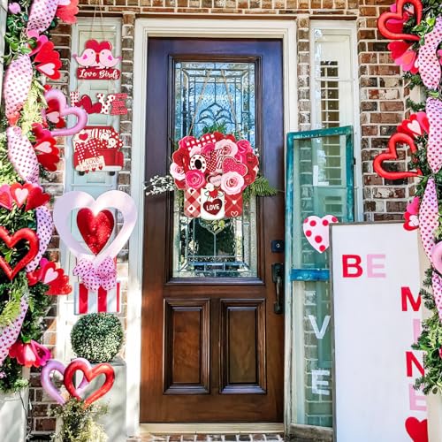 2 Pcs Valentines Day Decoration Heart Wood Door Wall Signs with Ropes DIY, Wood Wreath Front Door Sign Hanging Crafts for Farmhouse Party Supply