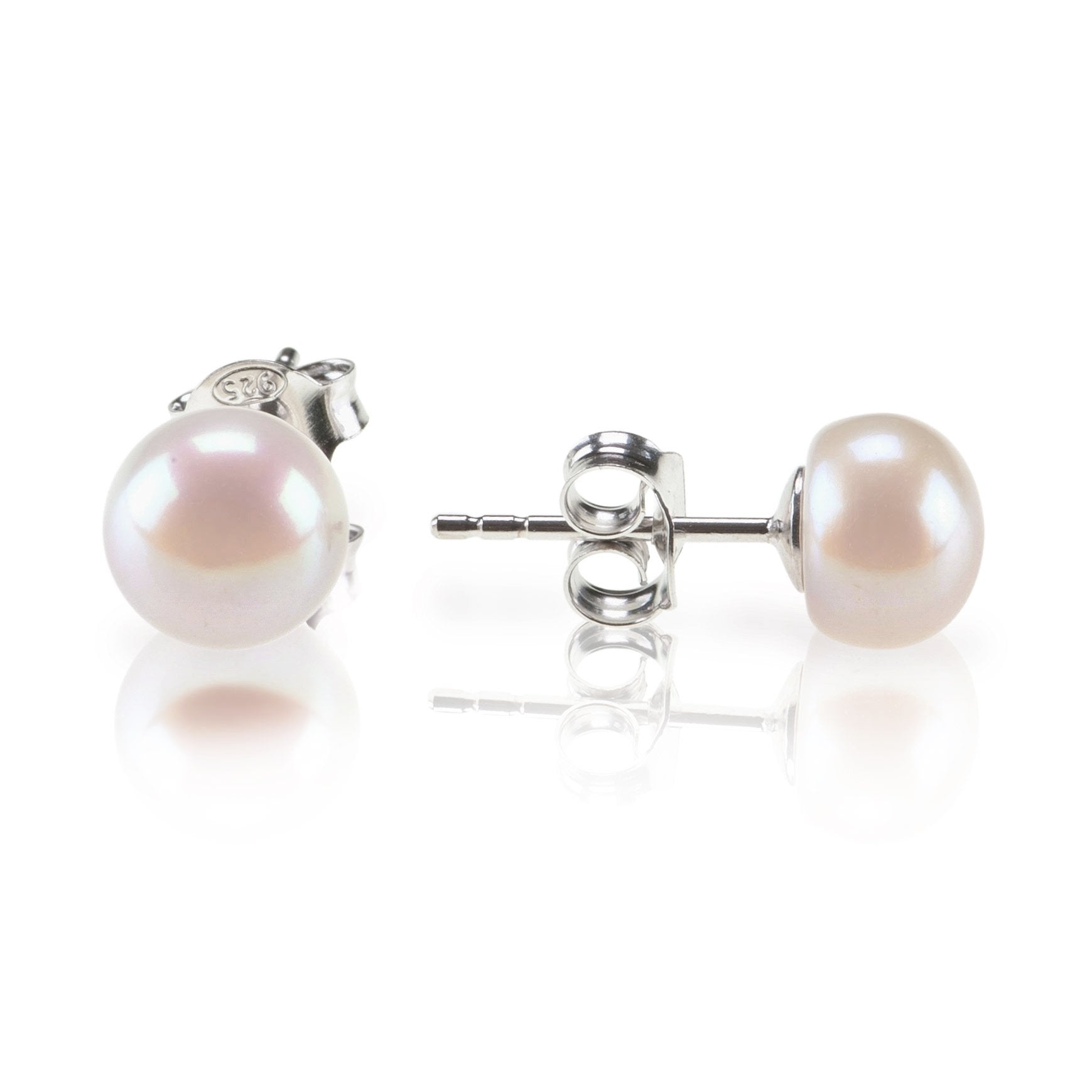 PAVOI Sterling Silver Freshwater Cultured Stud Pearl Earrings - 6.5mm AAA Quality