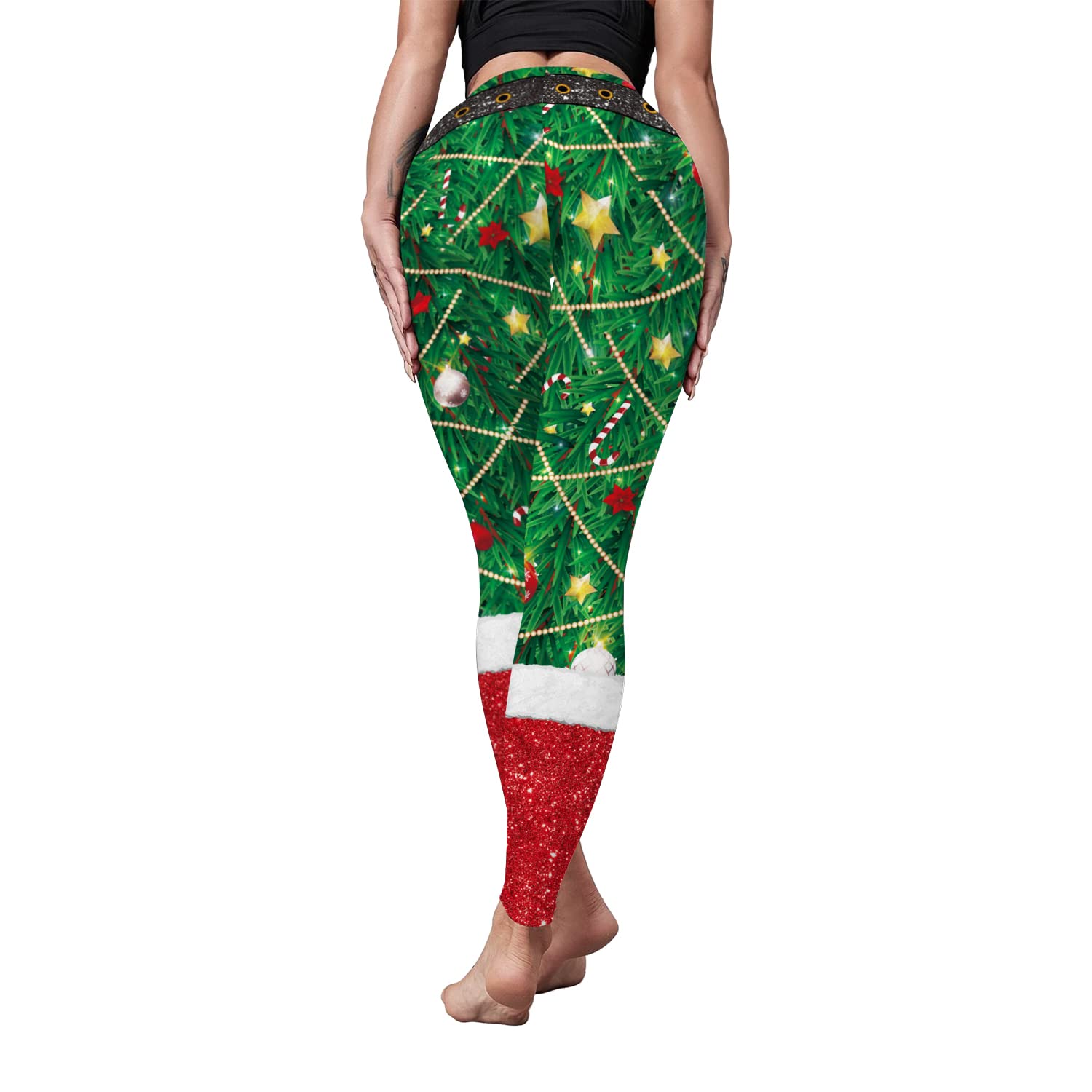 color cosplayer Christmas Tree Christmas Leggings for Women Girls High Waist Printed Yoga Pants Holiday Tights Costume Plus Size