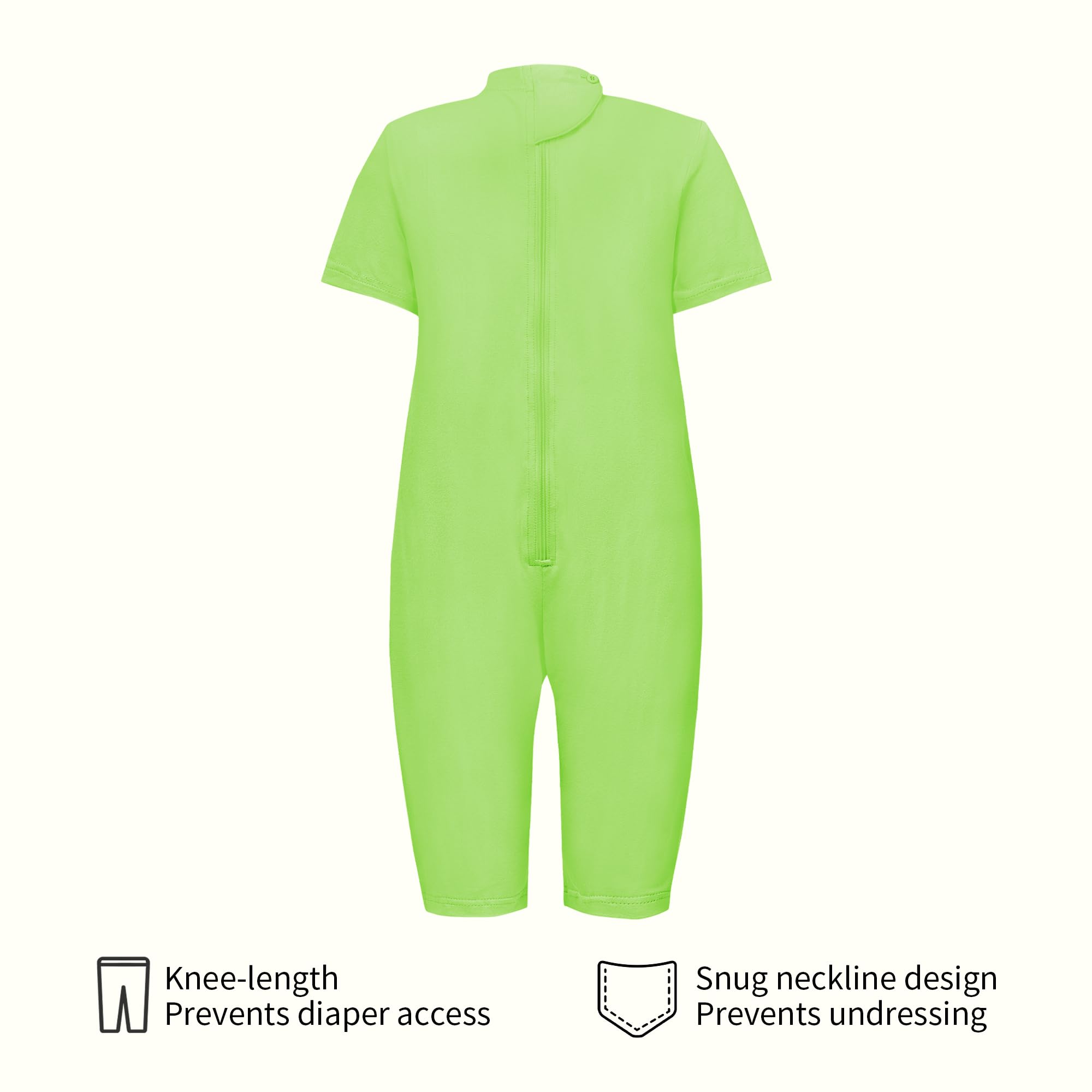 EEOST Adaptive Clothing for Kids Special Needs Autism Sensory Jumpsuit Anti-Strip Romper with Back Zipper Sizes 3-16 Years (Lime Green, 7-8 Years Old)