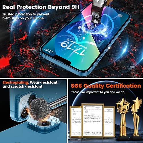 EZ-GLAZ 4 Pack Screen Protector for iPhone 13[6.1 inches] With 2 Pack Camera Lens Protector, [Drop Protection] 9H Hardness Scratch Resistant Tempered Glass Film, Easy to install - HD Clear