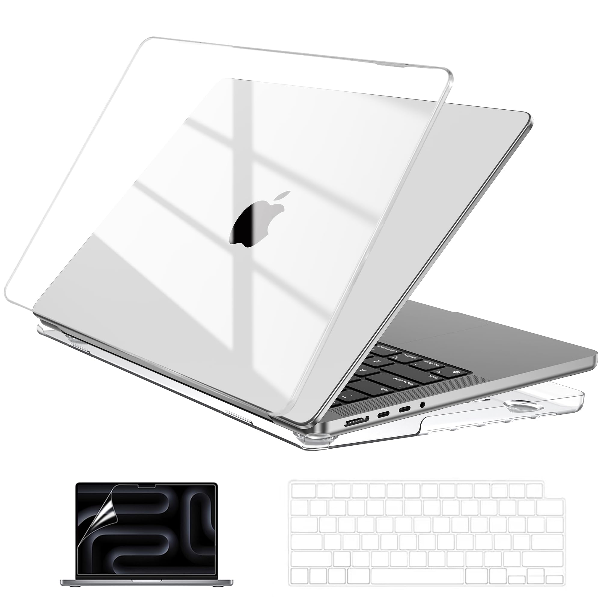 EooCoo Case Compatible with MacBook Pro 14 inch M5 2026-2021 M4 M3 M2 M1 Pro/Max Chip, Hard Shell Cases with Keyboard Cover, Screen Protector - Crystal Clear