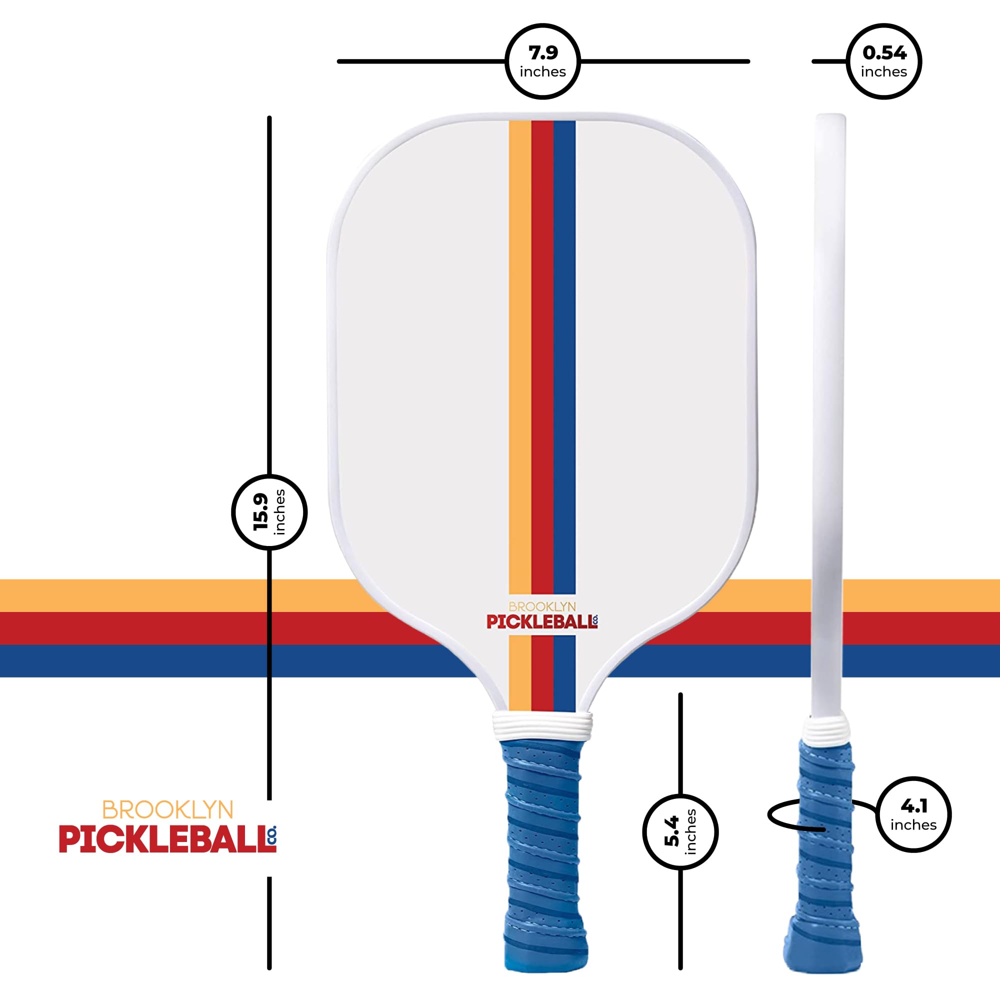 Brooklyn Pickleball Co White Pickle Ball Paddle | Carbon Fiber | Honeycomb Core | Ribbed Non-Slip Cushion Grip | Single Racket | Pickle-Ball Paddles