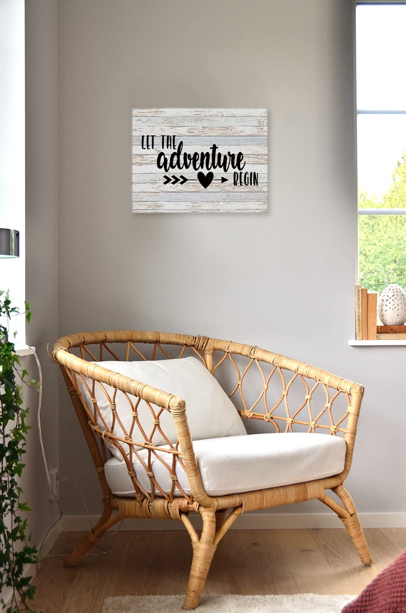 Let The Adventure Begin Camping Arrow Canvas Wall Art Prints Artwork Signs Framed for Campsite Porch Wall Decor Home Room RV Trailer Decor, 14X11 inch,Campers Adventure Lovers Camping Lovers Gifts