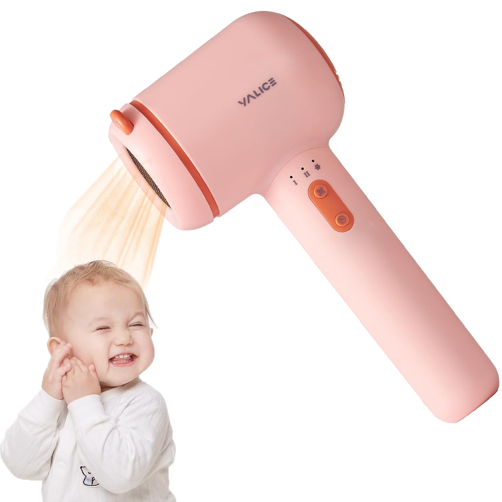 Cordless Kids Hair Dryer for Infant, Low Heat Gentle Air Small Rechargeable Hair Blow Dryer for Baby Butt Skin with 3 Speed Settings, 0-3 Years Using (Orange)