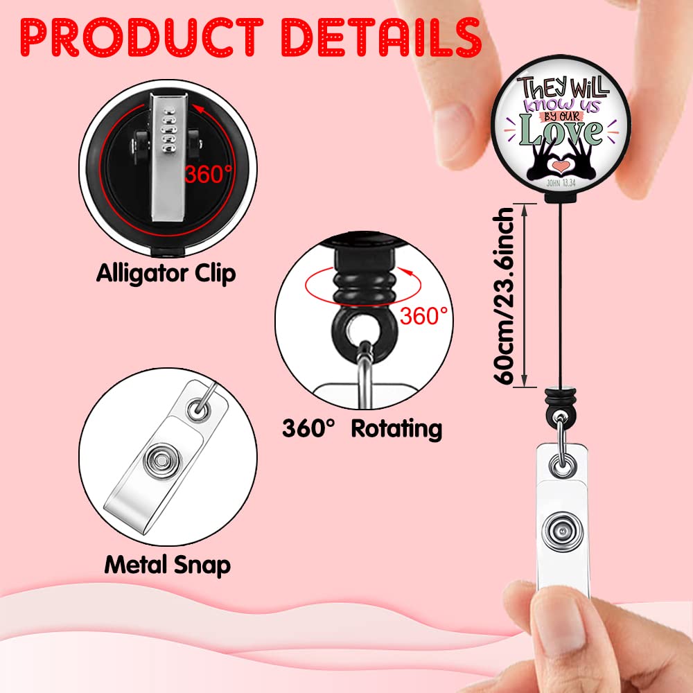 Hafhue They Will Know Us by Our Love Retractable Badge Reel with Alligator Clip, Funny Badge Reel Gift for Social Worker Office Worker Boss Colleague Nurse Doctor Teachers