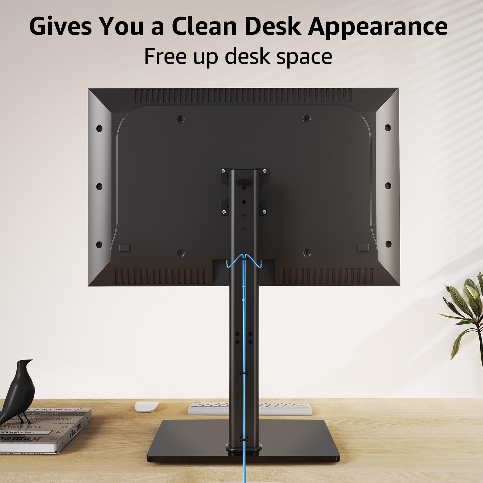 MOUNTUP Vertical Monitor Stand for Max 42 inch 26.4 lbs Computer Screen, Freestanding Single Ultrawide Monitor Mount for Desk, 28.35" Height Adjustable, Rotate VESA Mount, Strong Tempered Glass Base