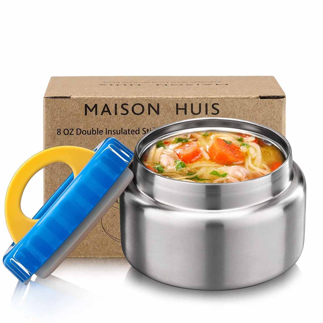 MAISON HUIS 8oz Soup Thermo Wide Mouth Vacuum Insulated Food Jar, Leak Proof Stainless Steel Food Thermo for Hot&Cold Food Kids Food Lunch Container for School Travel(Blue)