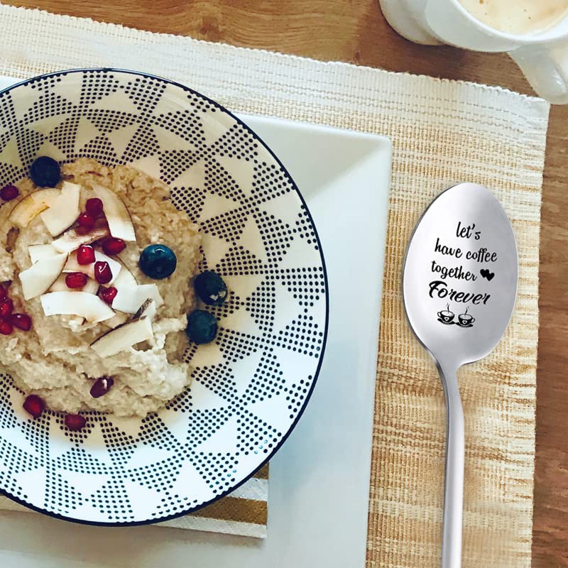 Let's Have Coffee Together Forever Spoon, Wedding Anniversay Birthday Gifts for Him Her, Valentines Day Gift for Husband Hubby Boyfriend BF Tea Coffee Spoons Teaspoons