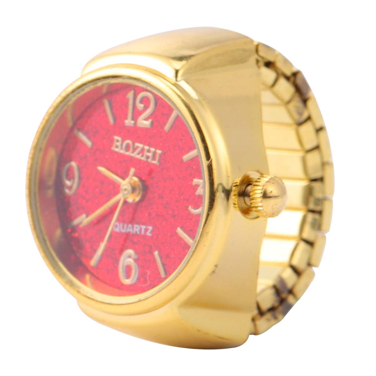 Baluue Women Men Finger Watch Vintage Ring Watch Round Quartz Analog Finger Ring Watch for Birthday Graduation Red