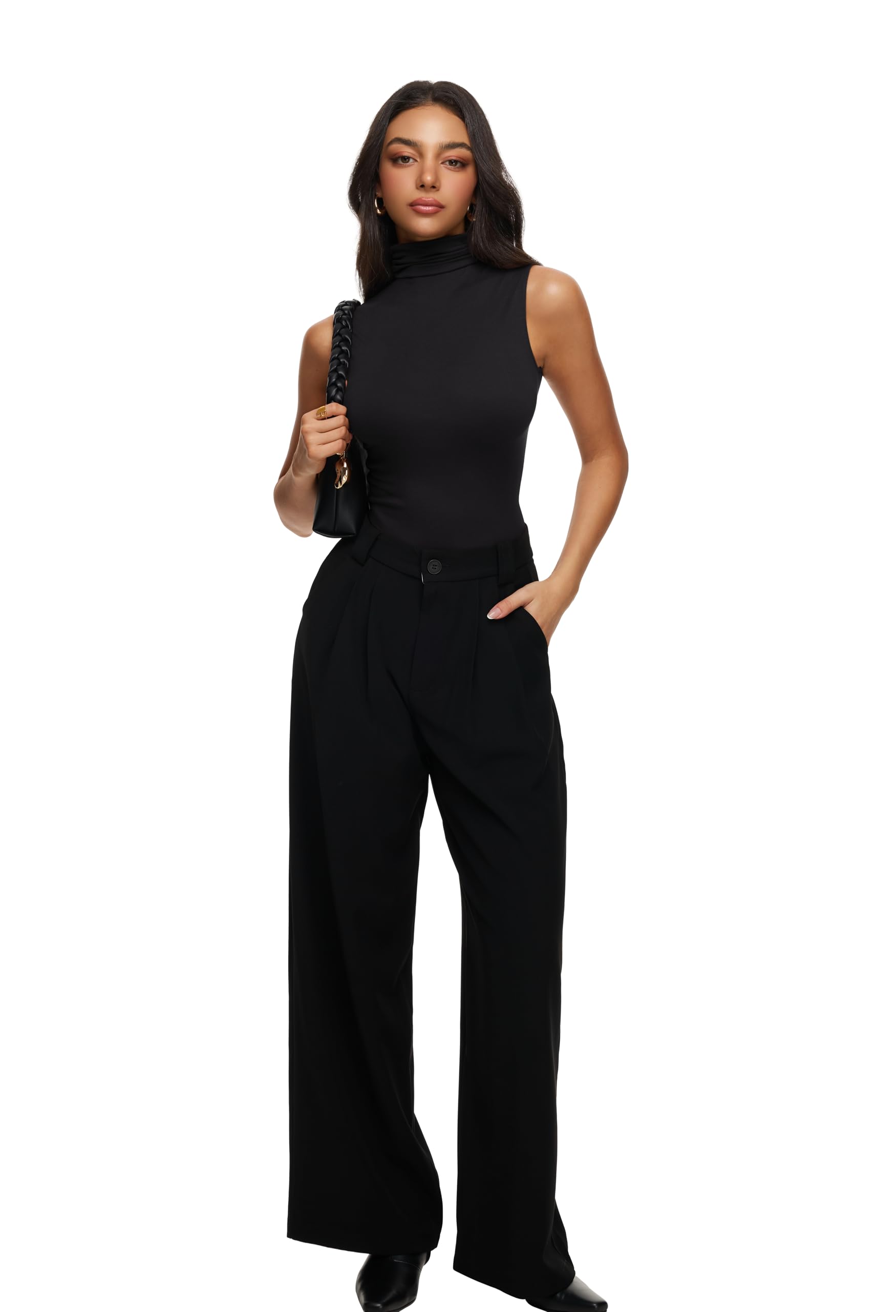 REORIA Women's Fall Sleeveless Mock Turtleneck Tank Tops Slim Fitted Shirts 2025 Offic Casual Going Out Vest Cute Clothes Black Small