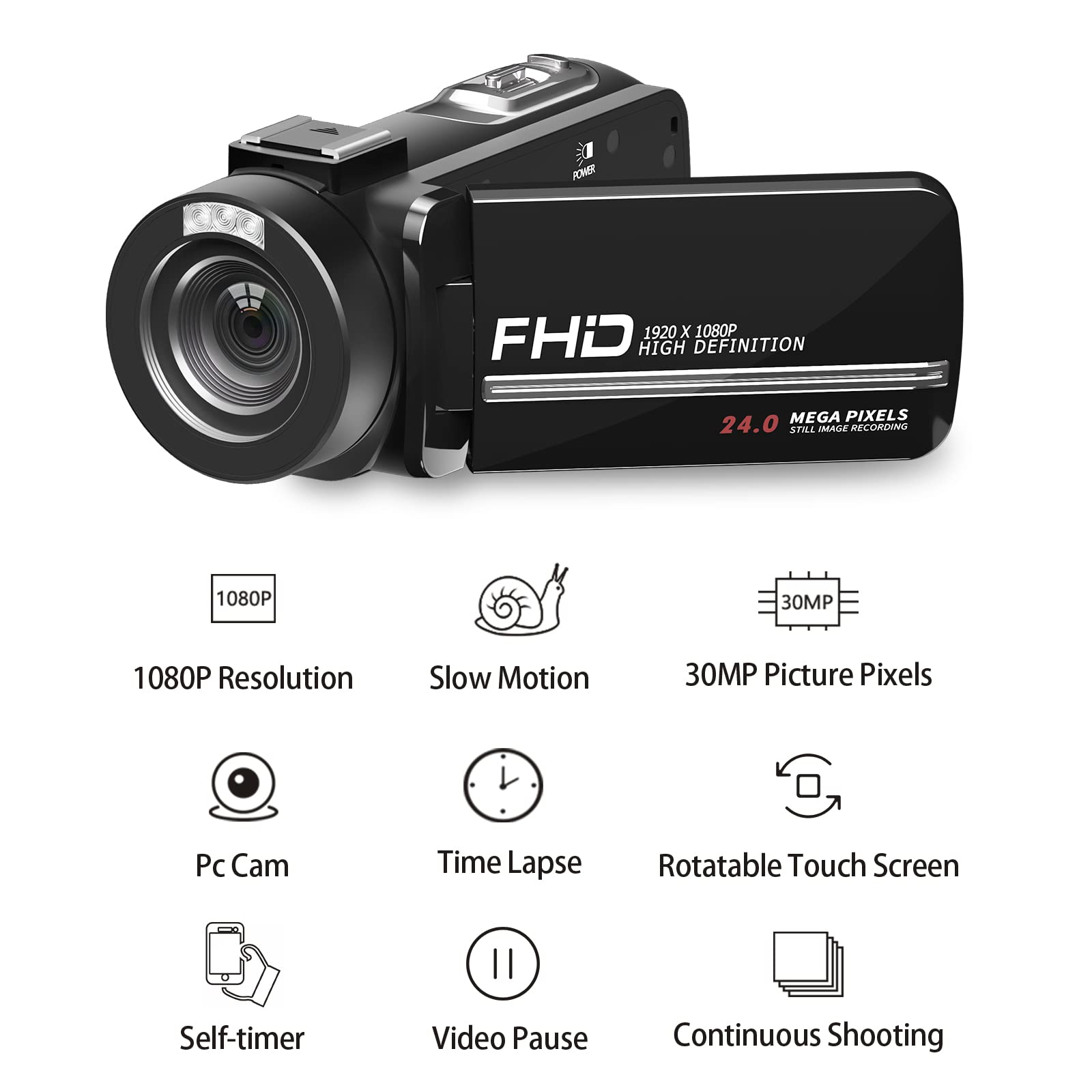 Video Camera, 1080P 30MP Camcorder IR Night Vision Vlogging Camera for YouTube,3.0" LCD Screen 18X Digital Zoom Recorder Camera with Remote Control, Microphone, Mini Tripod, 2 Battries, 32GB SD Card