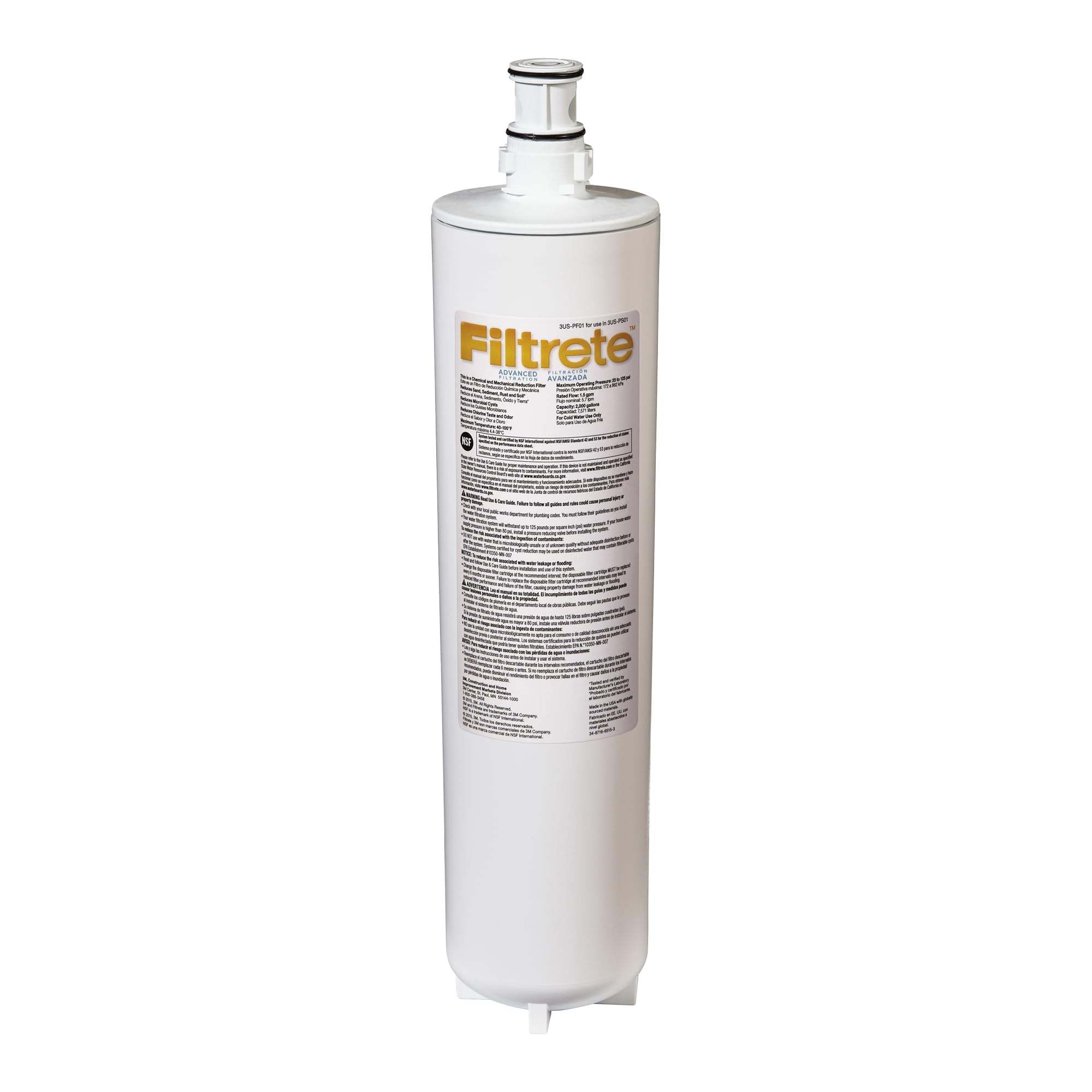 Filtrete Advanced Under Sink Quick Change Water Filtration Filter 3US-PF01, for use with 3US-PS01 System, 1 Count (Pack of 1), White