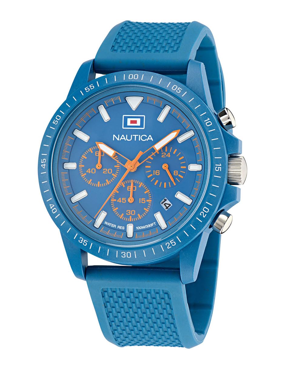 Nautica Men's Light Blue Wheat PU Fiber Strap Watch (Model: NAPNOS4S1)