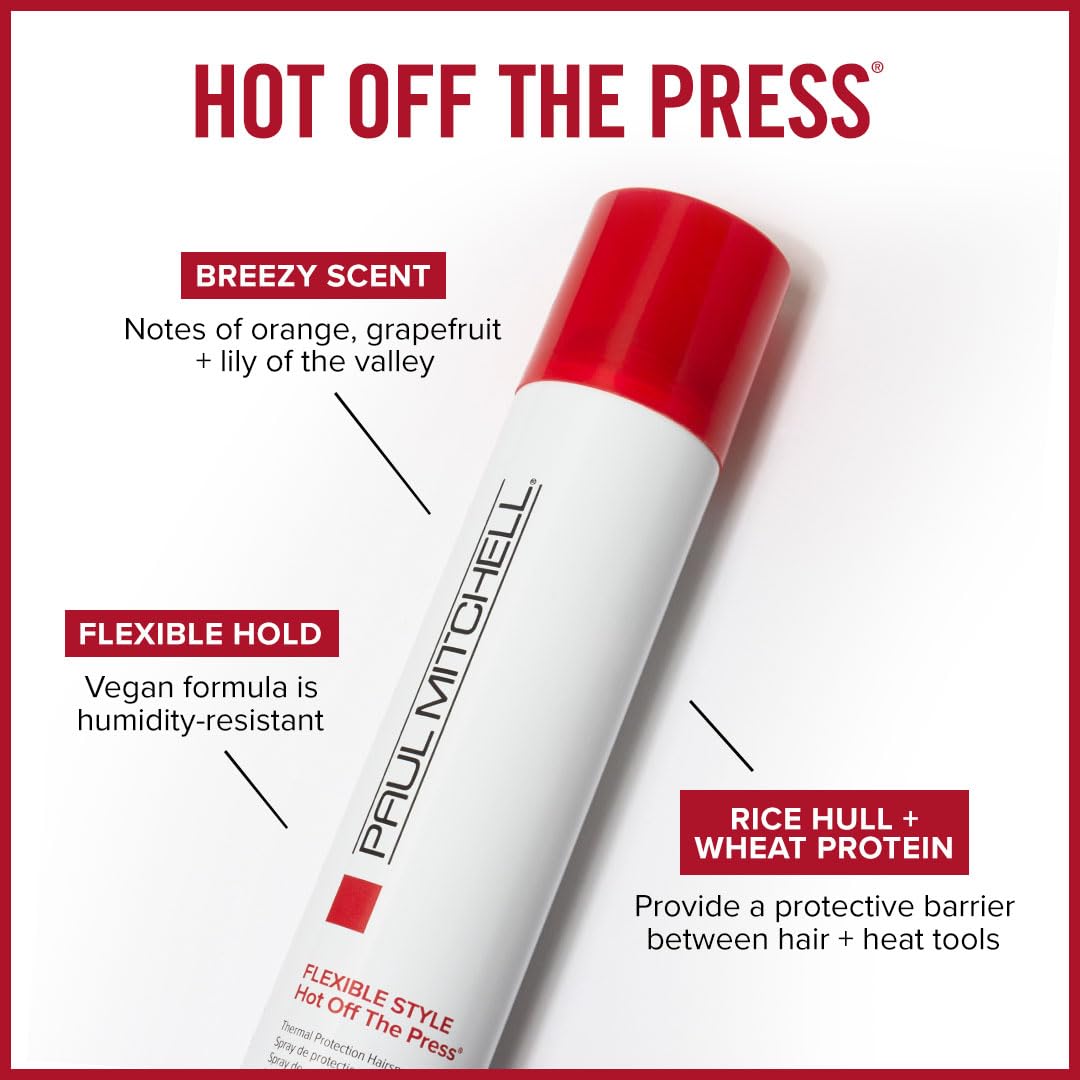 Paul Mitchell Hot Off The Press Thermal Protection Hairspray, Perfect Prep + Finish For Heat Styling,For All Hair Types, 6 oz.