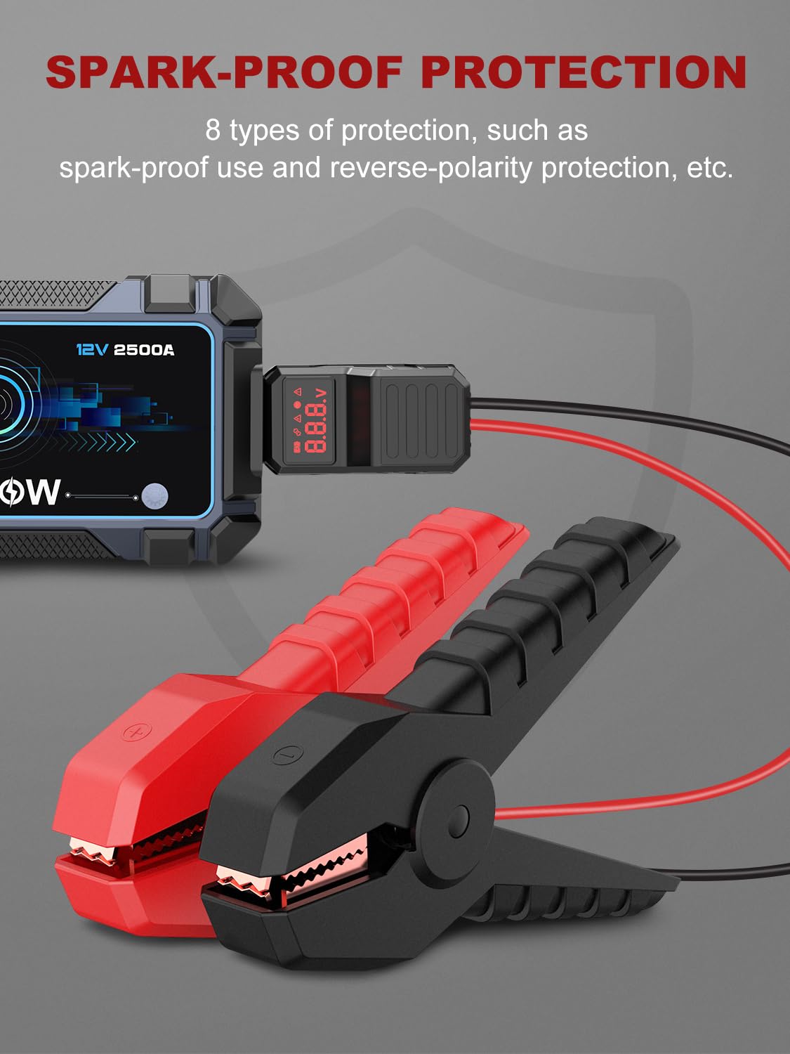 AVAPOW Jump Starter Car Battery 2500A Peak,Portable Jump Starters for Up to 8L Gas 8L Diesel Engine,Wireless Charging Design,12V Lithium Jump Pack with Smart Safety Clamp, IP65