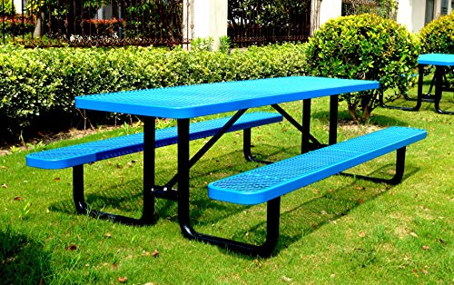 LifeYard 8' Rectangular Metal Picnic Table, 96" L x 62" W, Expanded Metal, (Blue)