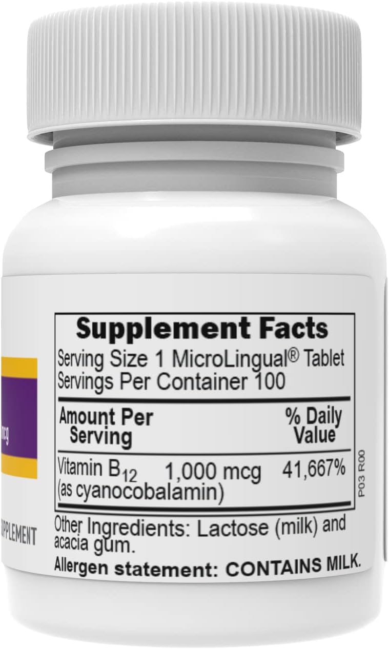 Superior Source No Shot Vitamin B12 Cyanocobalamin 1000 mcg, Quick Dissolve MicroLingual Tablets 100 Count, B12 Supplement to Increase Metabolism and Energy Production, Nervous System Support, Non-GMO