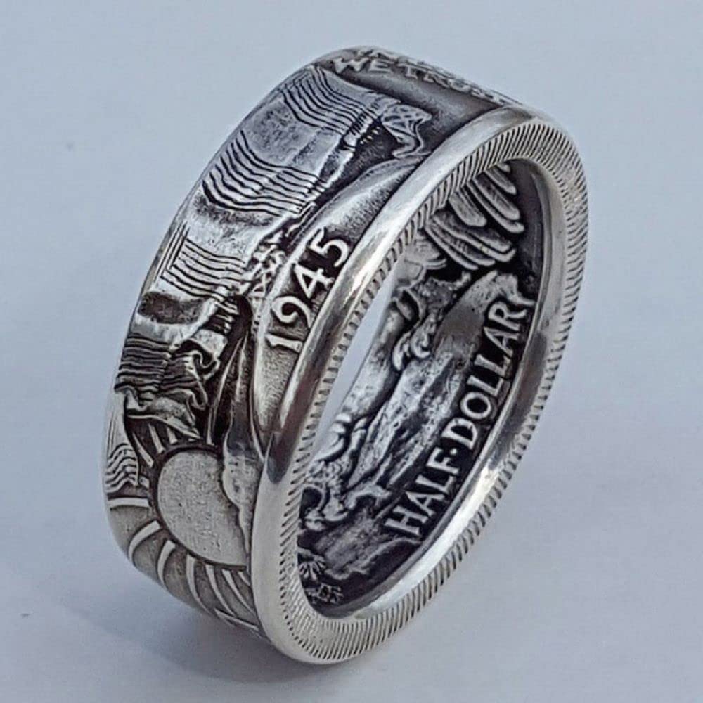 LRGKMCWTOB 925 Sterling Silver Ring Vintage Morgan Silver Dollar Coin Design Ring American Coin Rings for Men Women Dollar Coin Rings Fashion Jewelry Coin Ring Handmade Rings (Size 11)