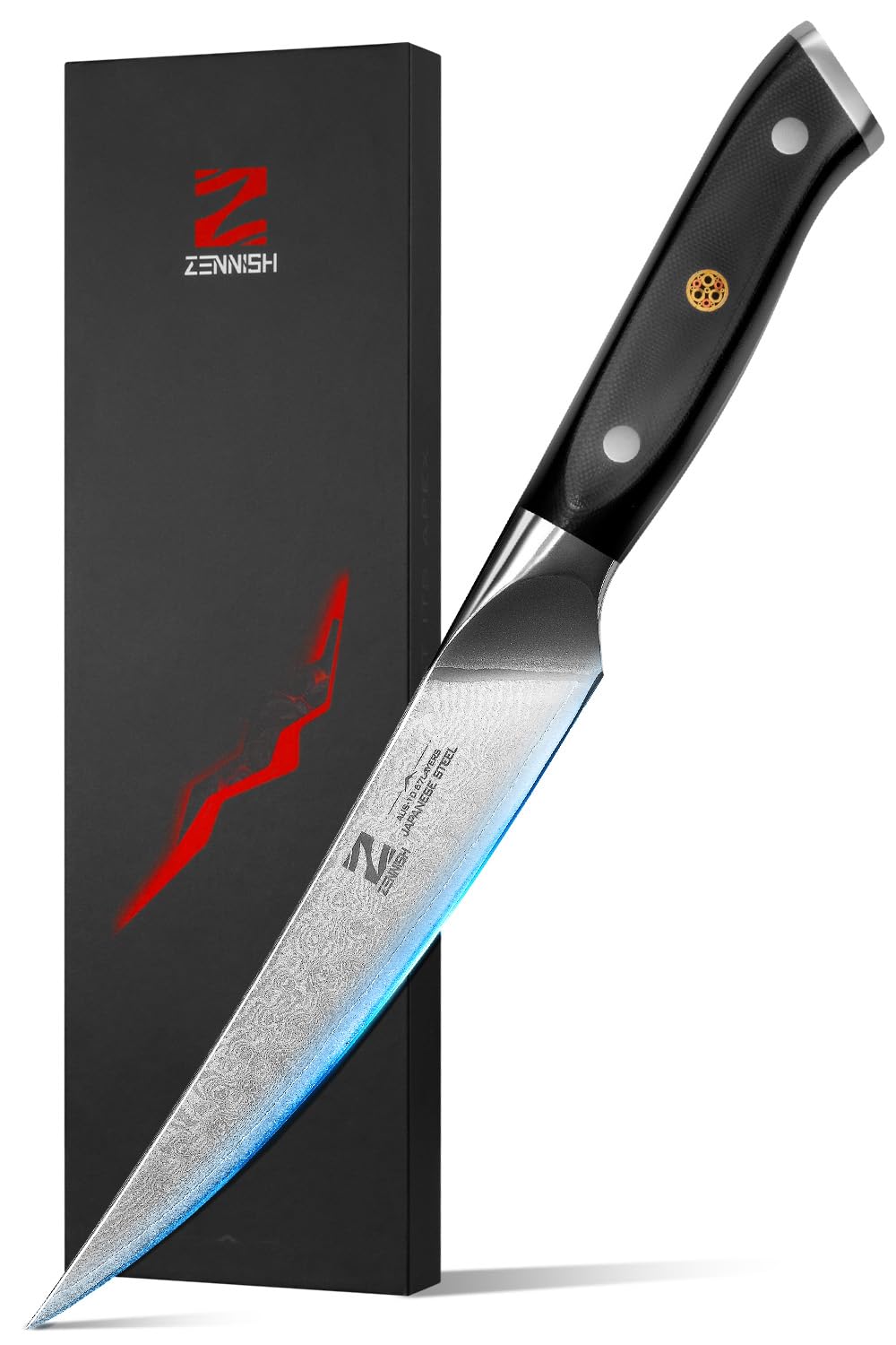 Zennish Fillet Knife For Fish 6 Inch-Quartz Series Damascus AUS-10 Japanese Knife Razor Sharp Knife, Professional Boning Knife with Full Tang G10 Handle,Gifts for Men/Dad/Chef with Premium Gift Box