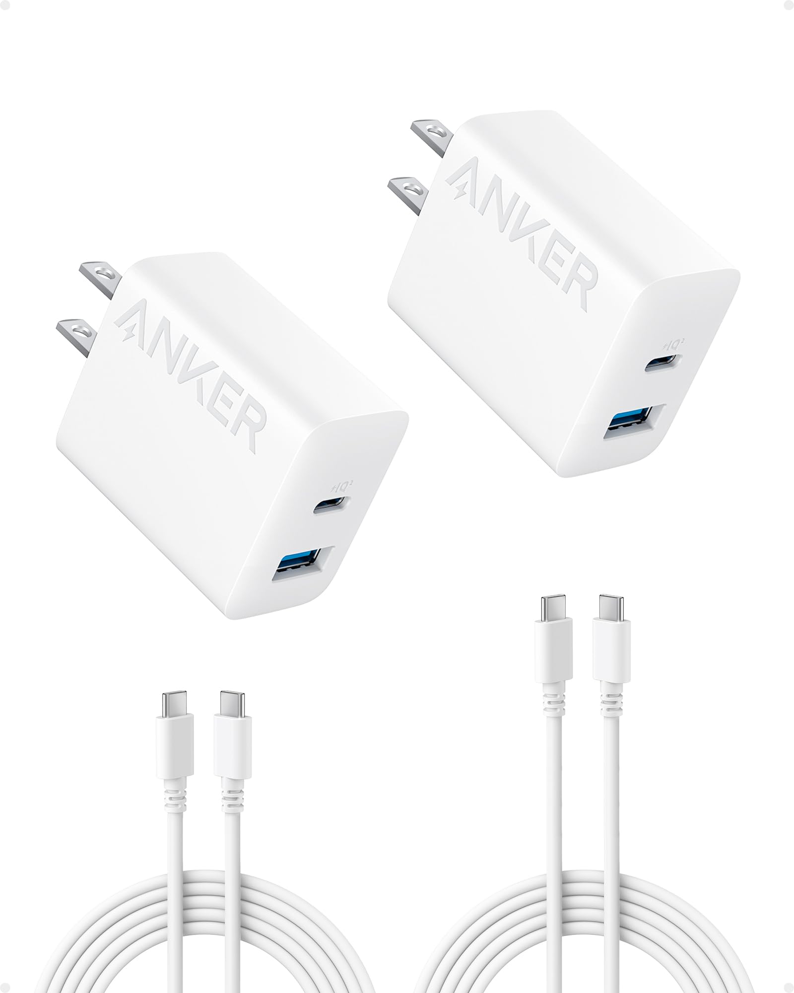 Anker iPhone 16 Charger, USB C Charger Block, 2-Pack 20W Fast Wall Charger for 16/16 Pro/Pro Max / 15 Series / iPad Pro and More, with 2 Pack 5 ft USB-C Cable