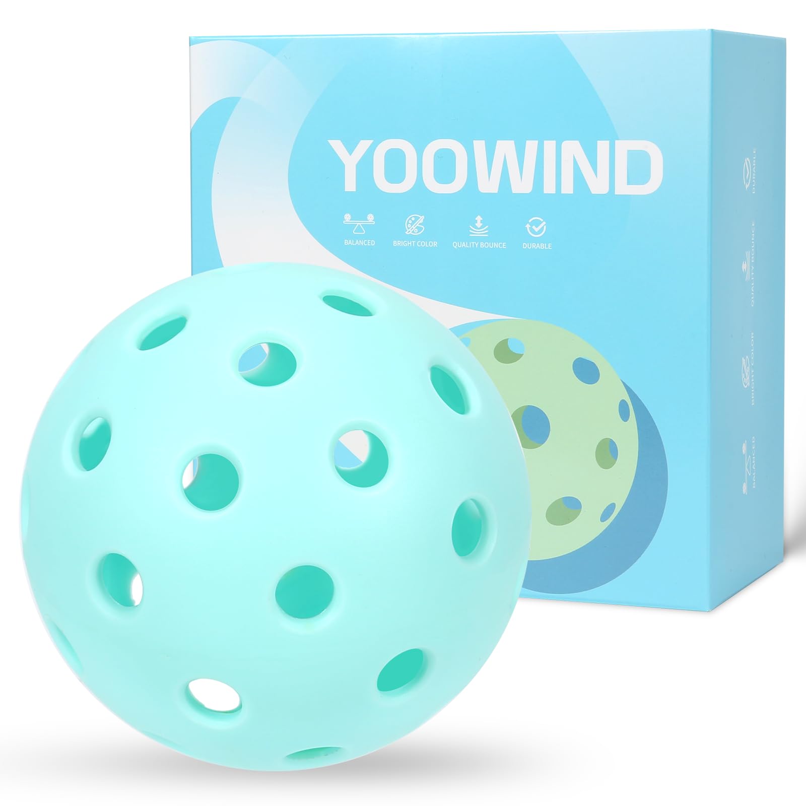 YOOWIND Pickleball Balls, 40 Holes Outdoor Pickleball Balls, Perfectly Balanced, High Elasticity and Durable Pickleballs for Beginners and Professional, 4 Pack, Light Blue