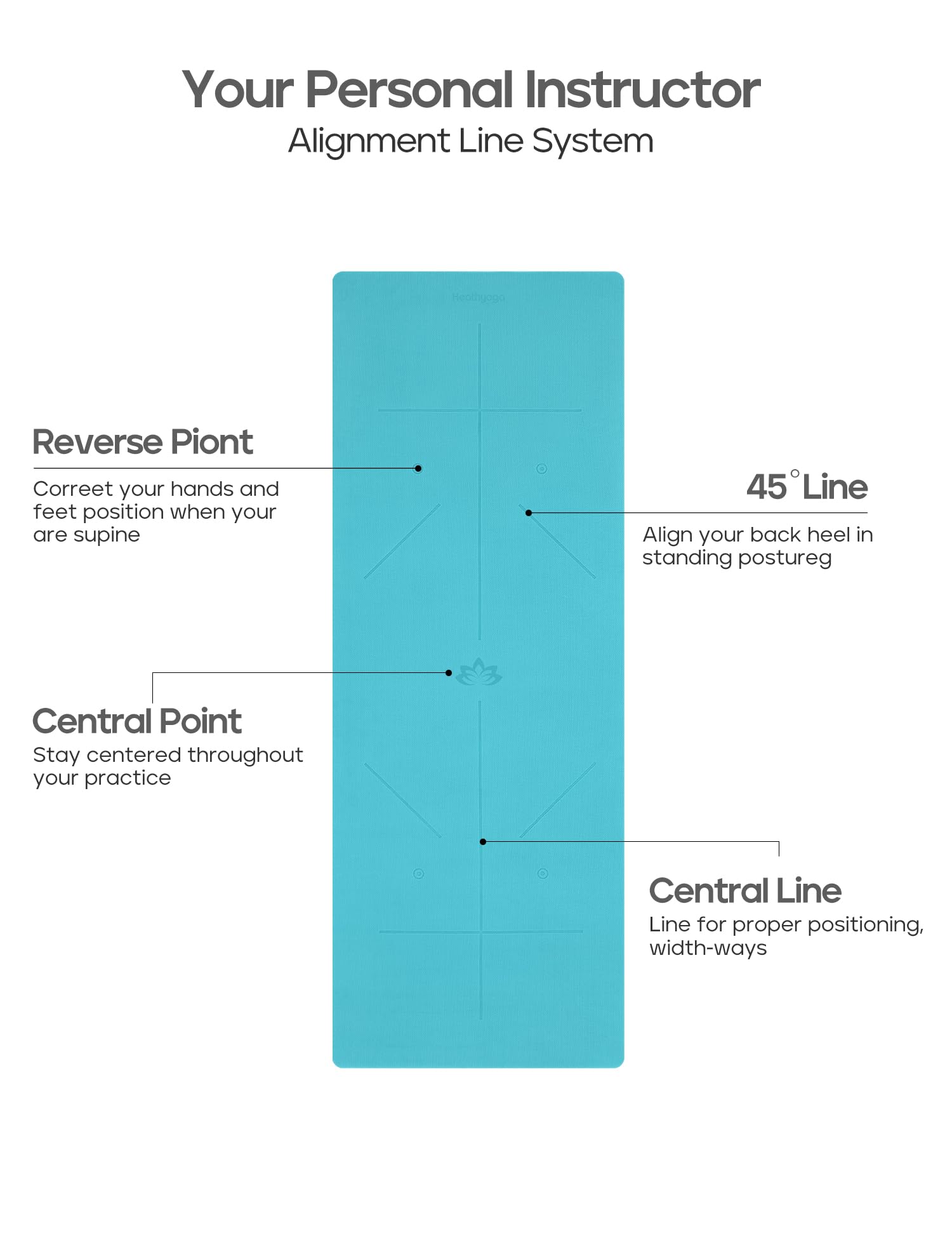 Heathyoga Eco Friendly Non Slip Yoga Mat, Body Alignment System, SGS Certified TPE Material - Textured Non Slip Surface and Optimal Cushioning,72"x 26" Thickness 1/4"
