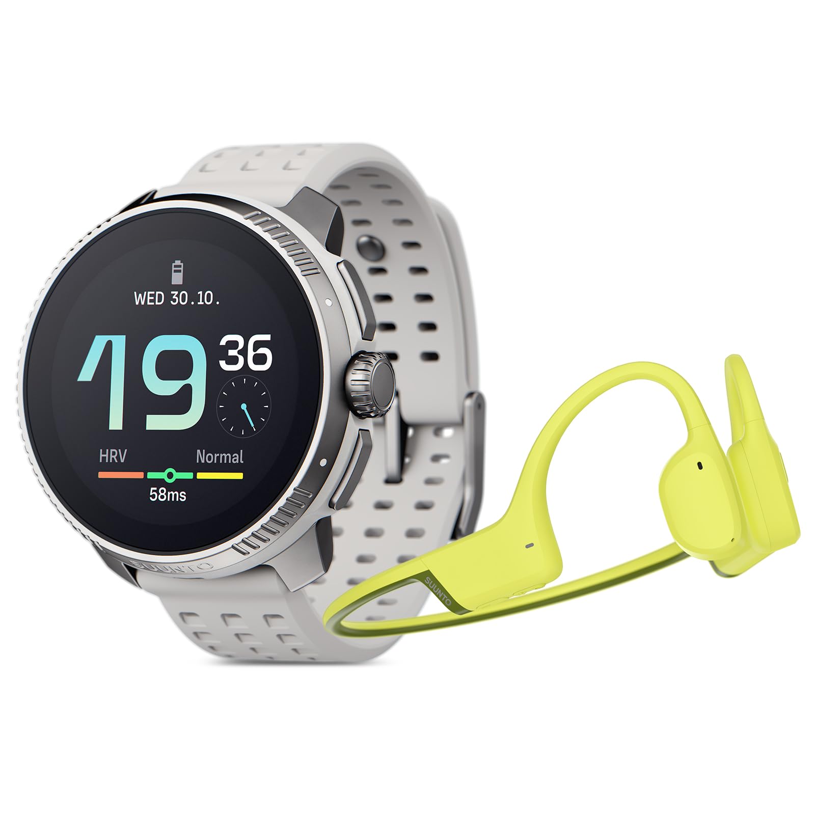 SUUNTO Race Stainless Steel GPS Sports Watch Birch, SUUNTO Sonic Bone Conduction Headphone Lime