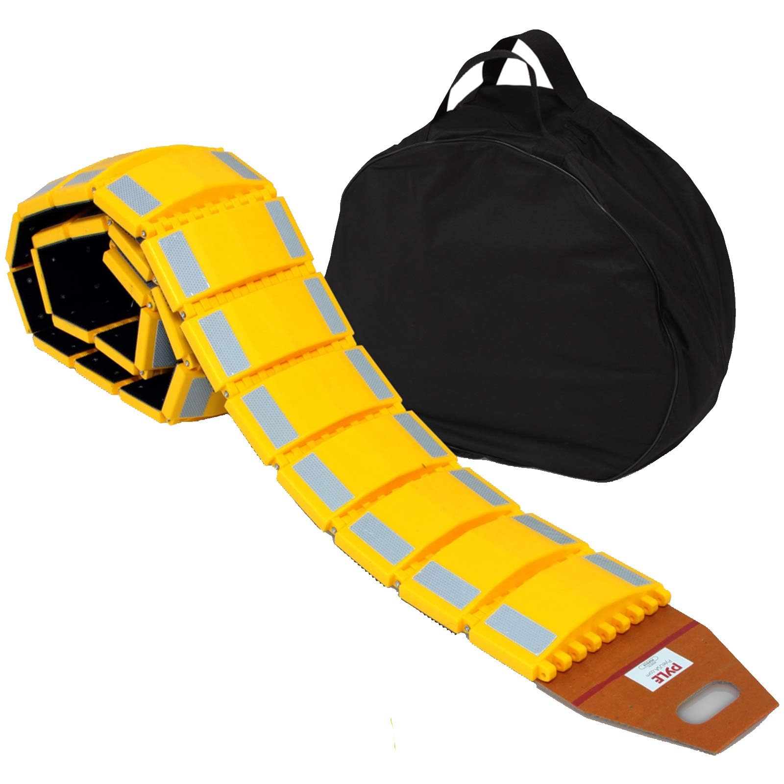 Pyle Portable Vehicle Traffic Speed Bump - 9.8' ft Heavy Duty Reflective Plastic Humps, Car Truck Automotive Vehicles Speed Bumps for Asphalt Concrete Gravel Garage Driveway Roads Parking Lot - PSPD16