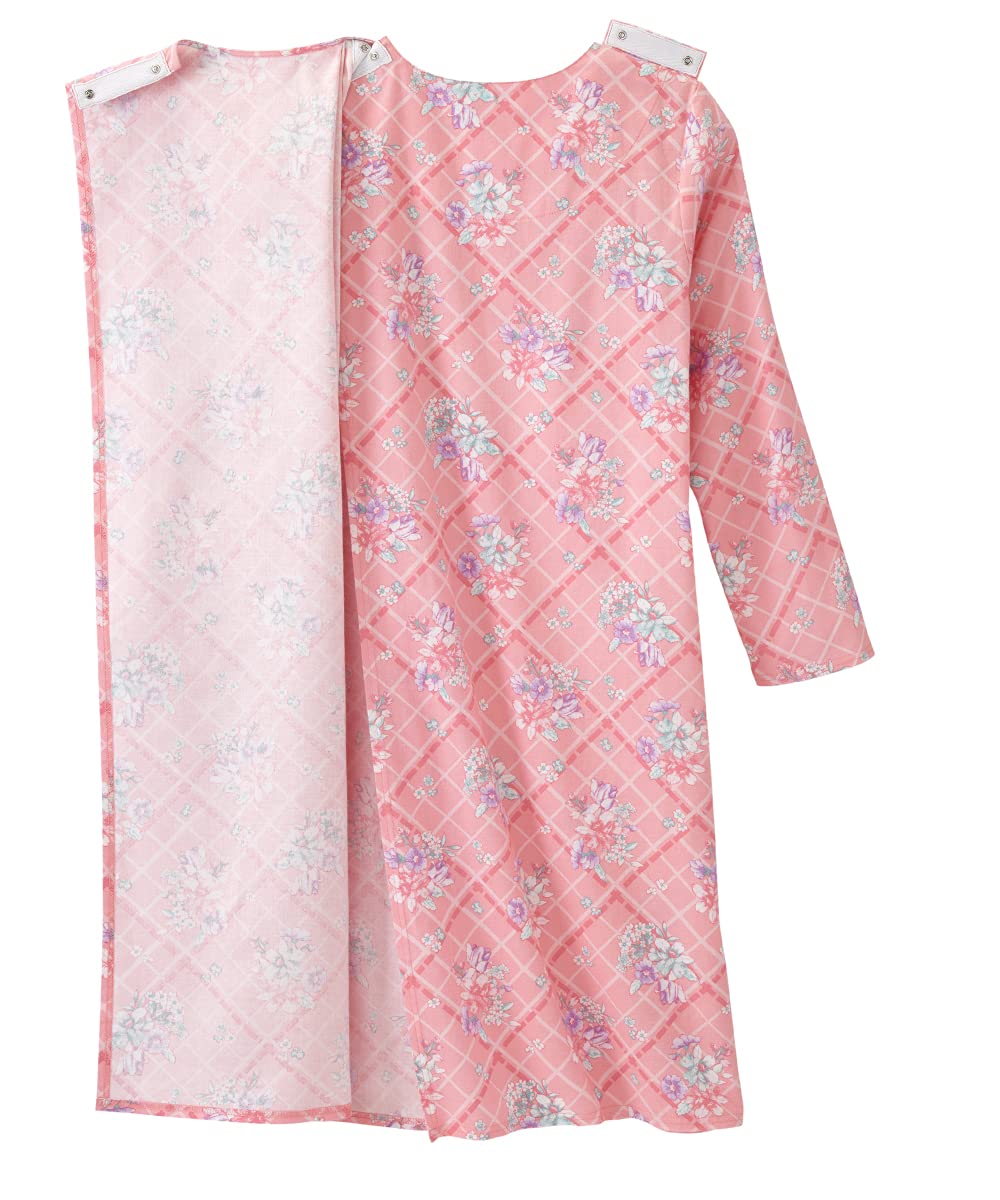 Silverts Hospital Gowns for Women Open Back, Night Gowns for Elderly Women, Adaptive Clothing for Seniors, Elderly Nightgowns, Dementia Clothing - Plaid Posies SMA
